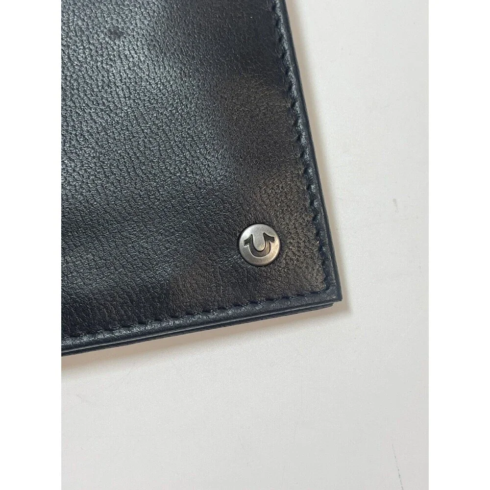 True Religion Black Leather Trifold Wallet New